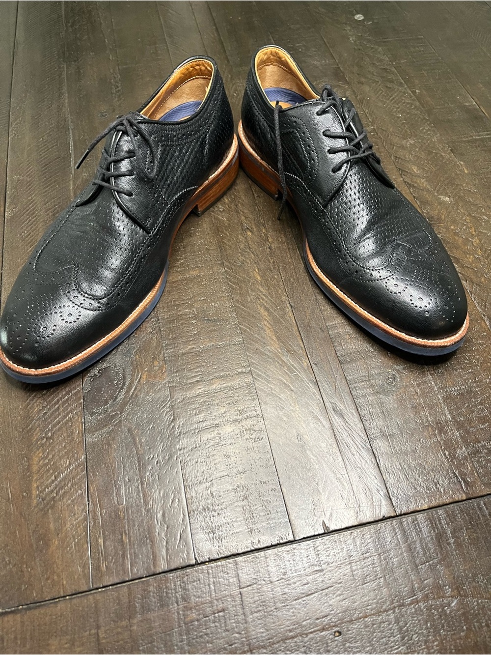 Men's Black Perforated Wingtip Dress Shoes Flag limited 8.5